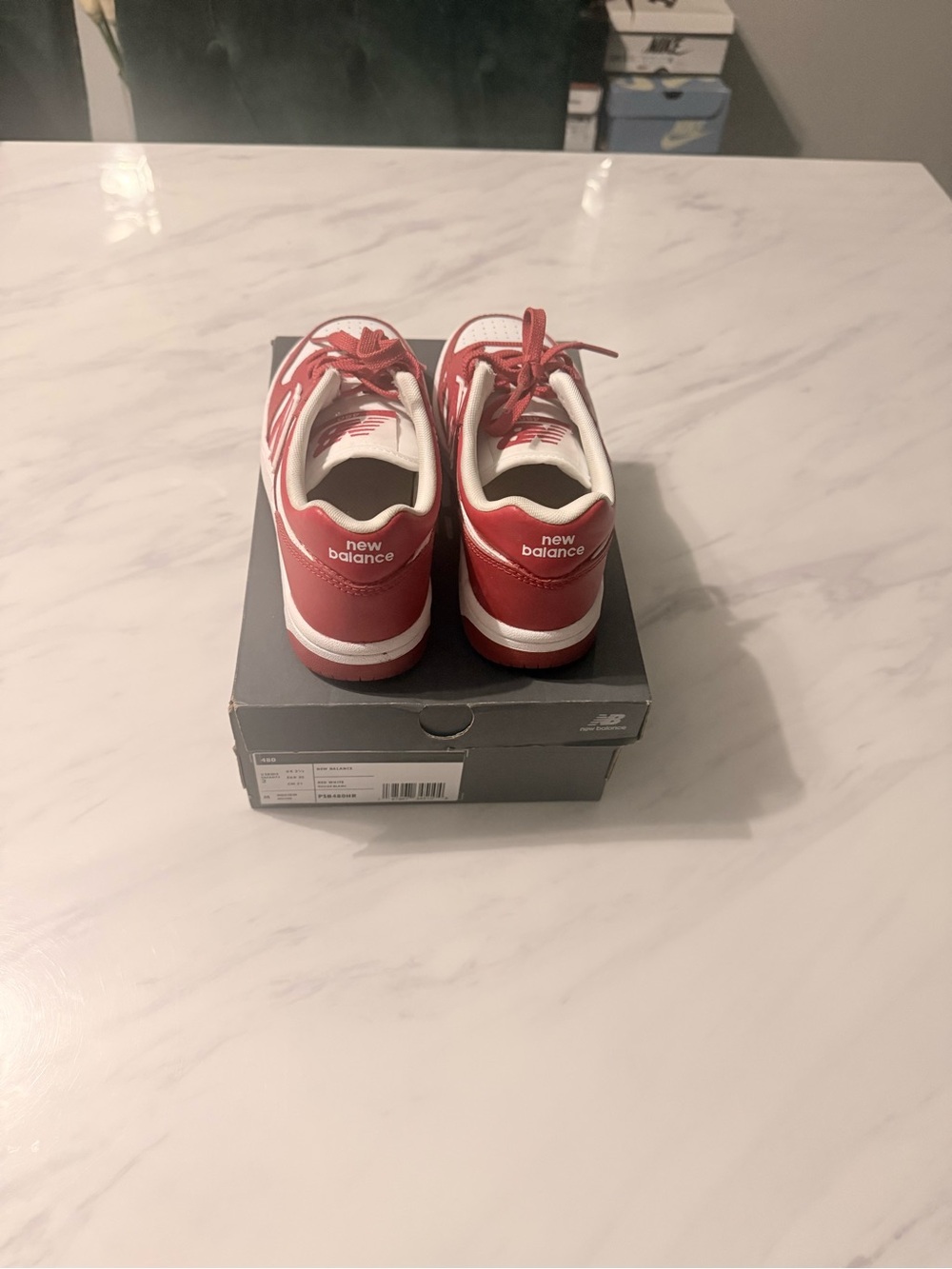 New Balance Kids Red and White Low-Top Sneakers - Picture 3 of 6